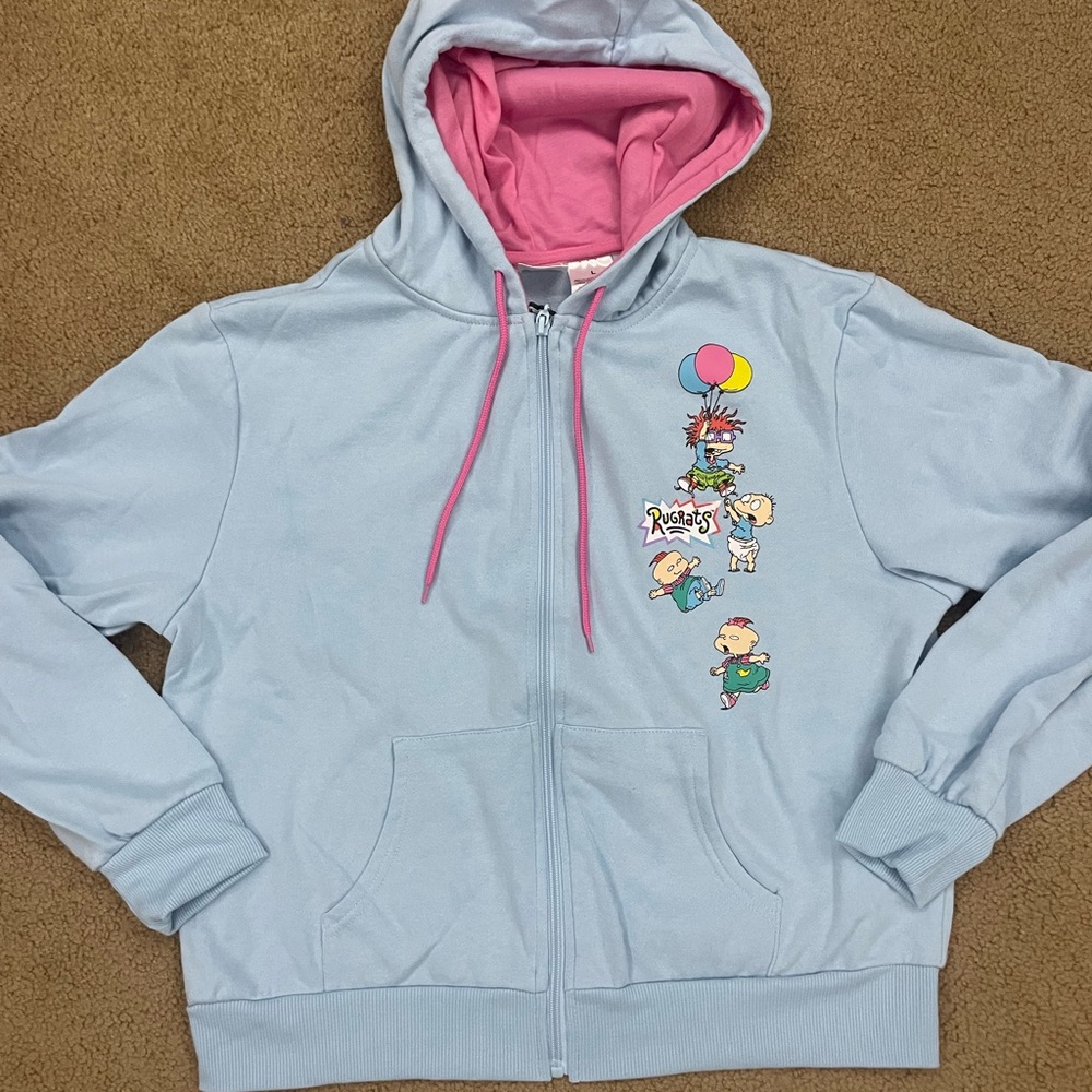 Rugrats zip down Hoodie - Light Blue with Pink Interior